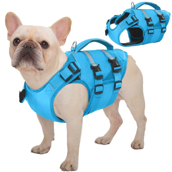 Kuoser Dog Life Jacket, High Flotation Dog Life Vest for Swimming Boating, Blue, M