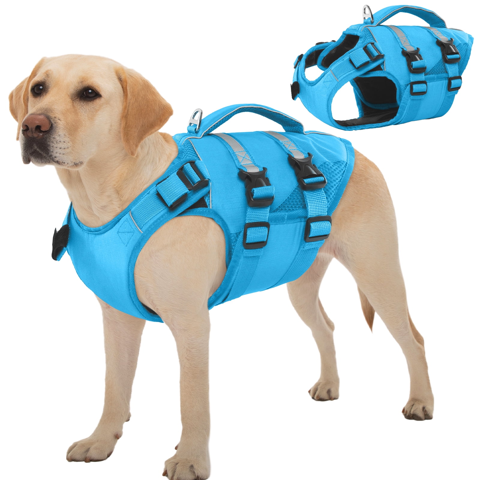 Kuoser Dog Life Jacket, High Flotation Dog Life Vest for Swimming Boating, Blue, XXL