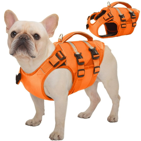 Kuoser Dog Life Jacket, High Flotation Dog Life Vest for Swimming Boating, Orange, M