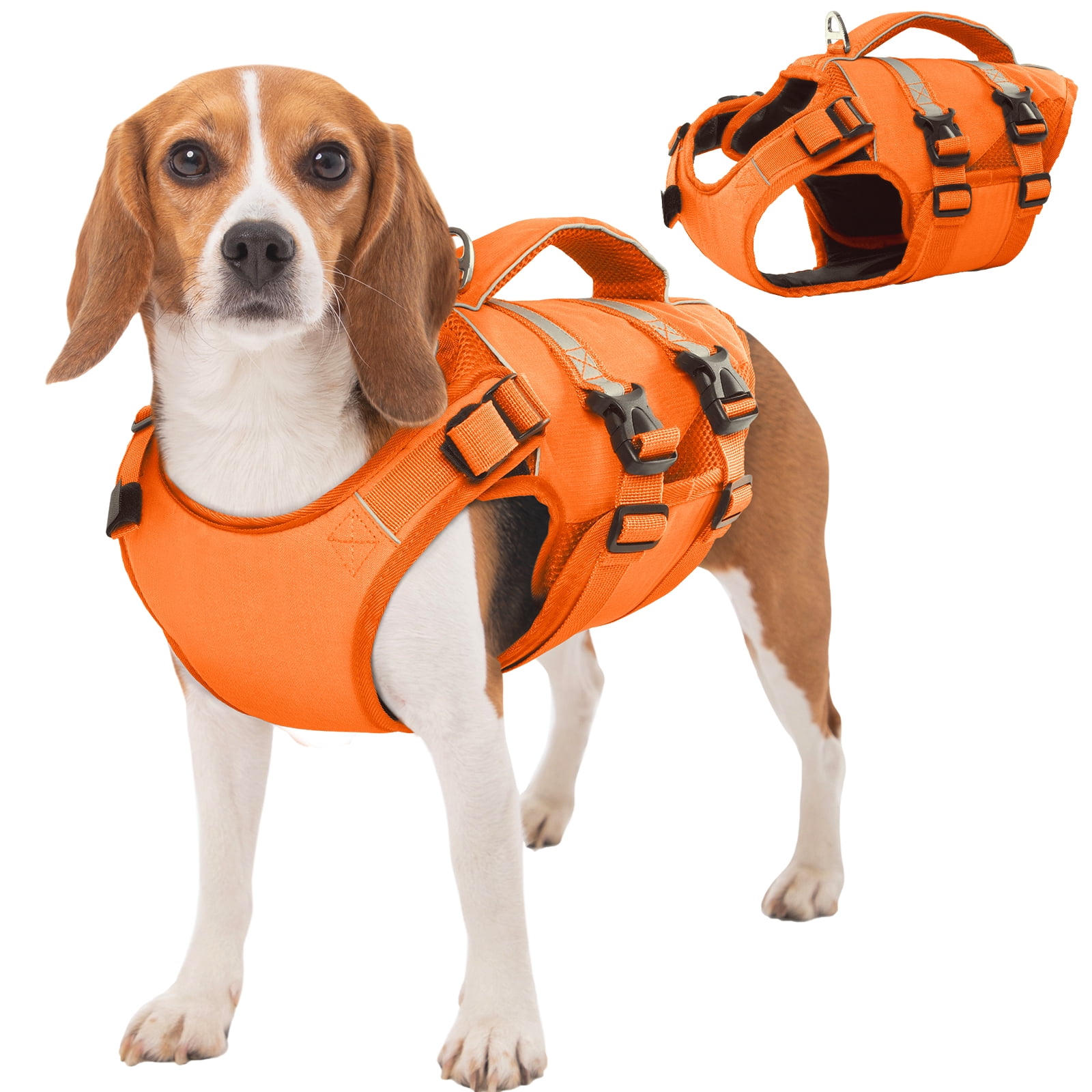 Kuoser Dog Life Jacket, High Flotation Dog Life Vest for Swimming Boating, Orange, M
