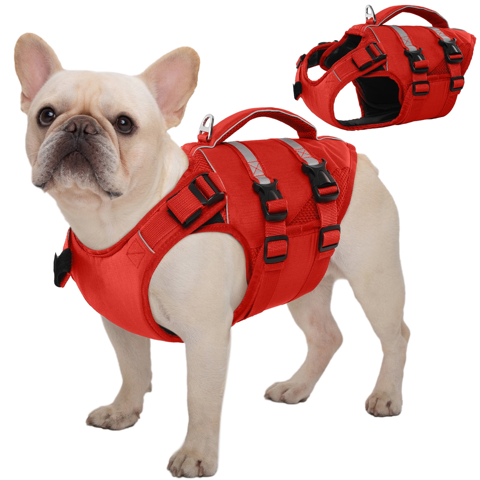 Kuoser Dog Life Jacket, High Flotation Dog Life Vest for Swimming Boating, Red, XS