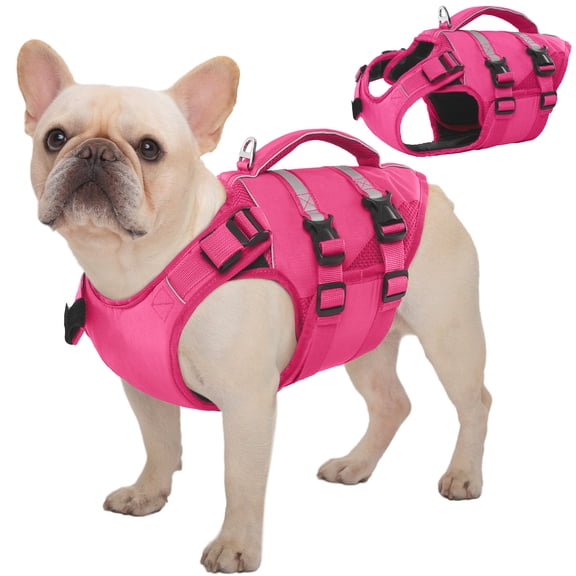 Kuoser Dog Life Jacket, High Flotation Dog Life Vest for Swimming Boating, Rose-red, XS