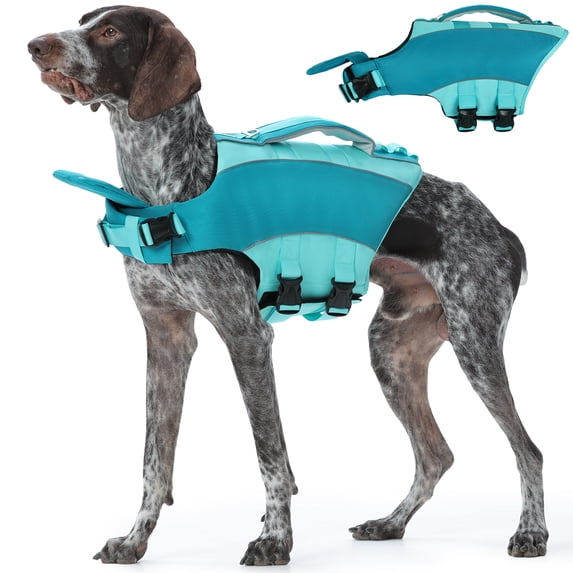 Kuoser Dog Life Jacket, Dog Life Vest with High Flotation for Swimming Boating, Pet Safety Life Preserver for Small Dogs, Green, XS