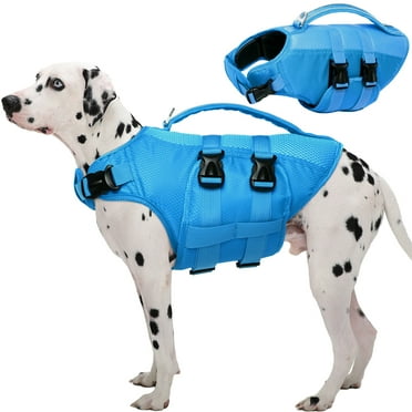 Kuoser Dog Life Jacket, Reflective Life Vest with Rescue Handle for Small Medium Large Dogs, Blue, M