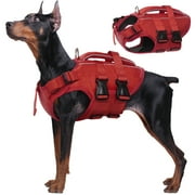 Kuoser Dog Life Jacket, Reflective and Adjustable Dog Life Vest for Small Medium Large Dogs Red, L