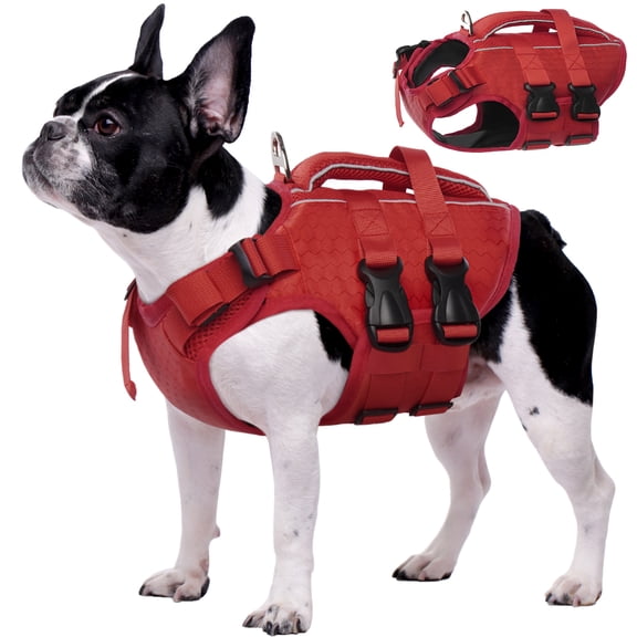 Kuoser Dog Life Jacket, Reflective and Adjustable Dog Life Vest for Small Medium Large Dogs Red, S