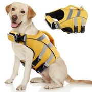 Kuoser Dog Life Jacket with Reflective Stripes, Adjustable Dog Life Vest, Yellow, XL