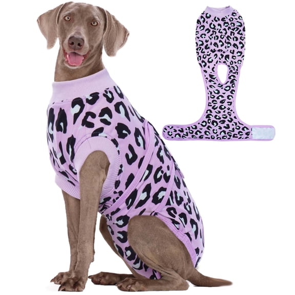 Kuoser Dog Recovery Suit after Surgery, Professional Surgical Onesie for Male Female Dogs, Soft Pet Surgery Suit for Abdominal Wounds Skin Disease, Purple Leopard, XL