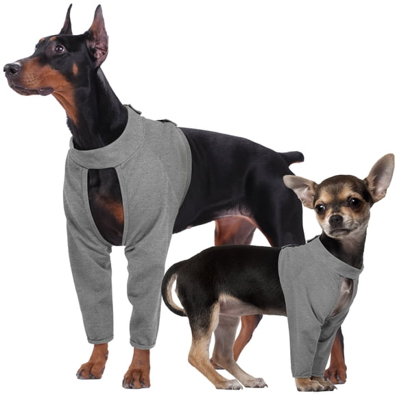 Kuoser Dog Recovery Suit, Surgery Suit for Front Legs, Dog Anti-Lick Wounds Sleeves, Gray, S