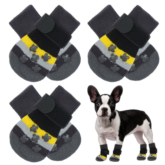 Kuoser Dog Socks for Small Dogs, 3 Pair Warm Anti-Slip Pet Paw Socks for Hardwood Floors, Black, M