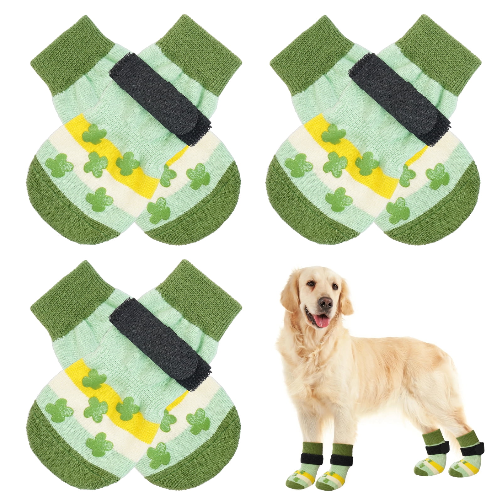Kuoser Dog Socks for Small Dogs, 3 Pair Warm AntiSlip Pet Paw Socks for Hardwood Floors, Green