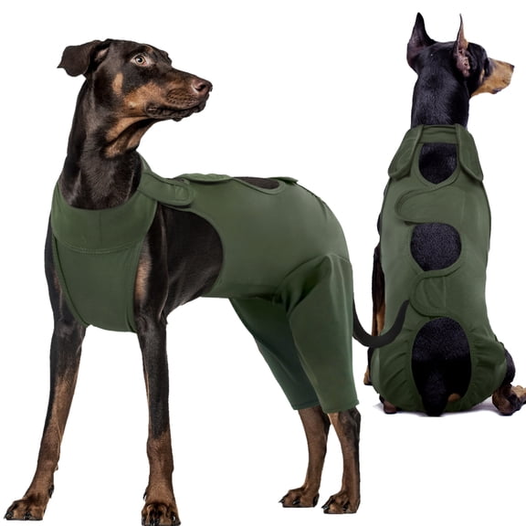 Kuoser Dog Surgery Recovery Suit Thigh Wound Protective Sleeve for Dog Rear Legs, Green, L