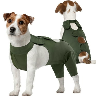 Kuoser Dog Surgery Recovery Suit Alternative to Cone, Thigh Wound Protective Sleeve for Dog Rear Legs, Green, S