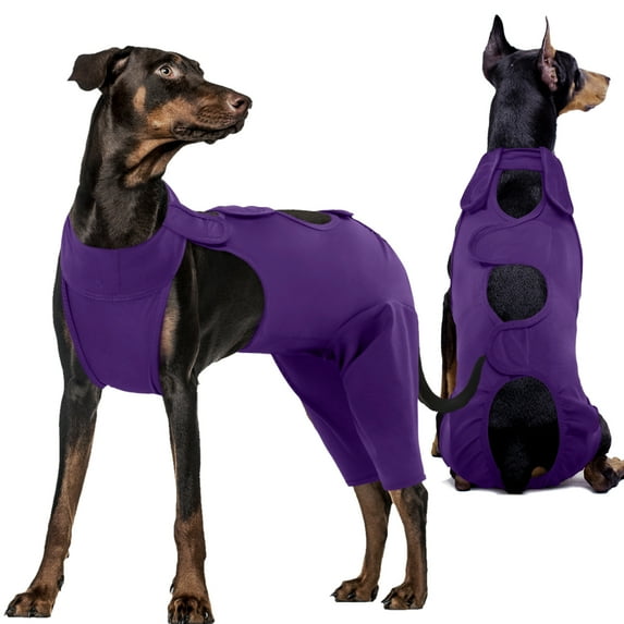 Kuoser Dog Surgery Recovery Suit Thigh Wound Protective Sleeve for Dog Rear Legs, Purple, XL
