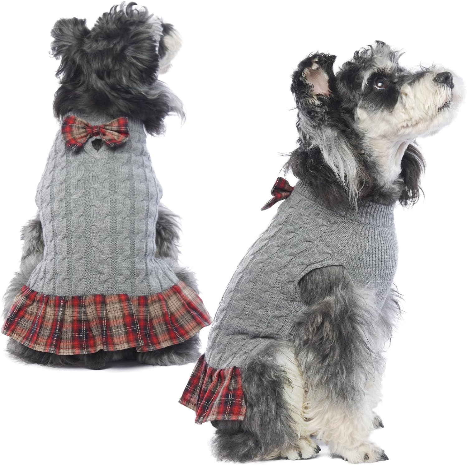 qucoqpe Small Dog Sweaters with Leash Hole Gingham Patchwork Doggie