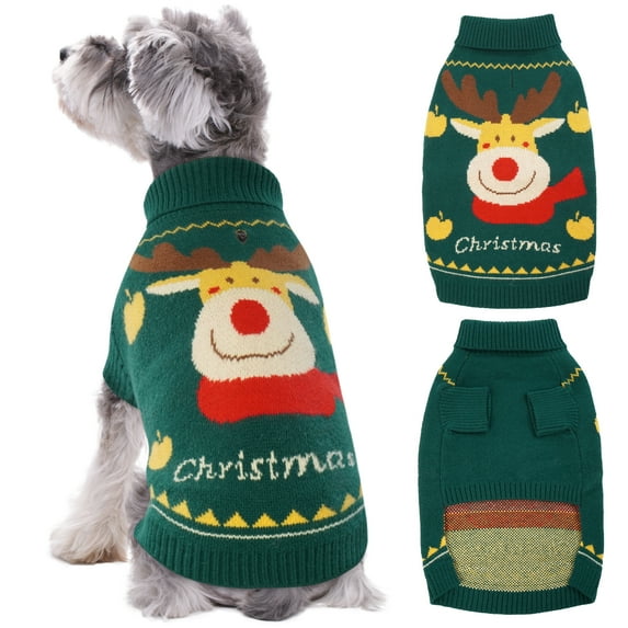 Kuoser Dog Cat Sweater Warm Pet Knitwear Christmas Clothes for Dogs, Green, L