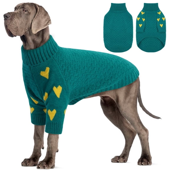 Kuoser Dog Sweater, Turtleneck Pet Sweatshirt, Thick Doggy Winter Clothes for Fall Xmas, Green, XXL