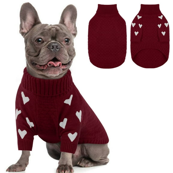 Kuoser Dog Sweater, Turtleneck Pet Sweatshirt, Thick Doggy Winter Clothes for Fall Xmas, Red, M