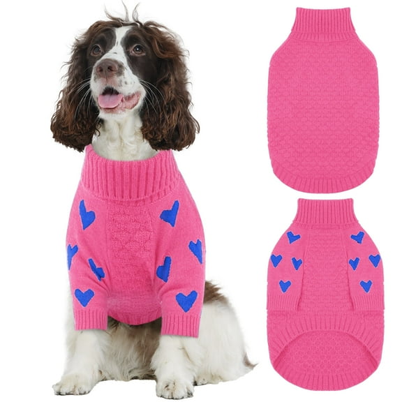 Kuoser Dog Sweater, Turtleneck Pet Sweatshirt, Thick Doggy Winter Clothes for Fall Xmas, Pink, XL