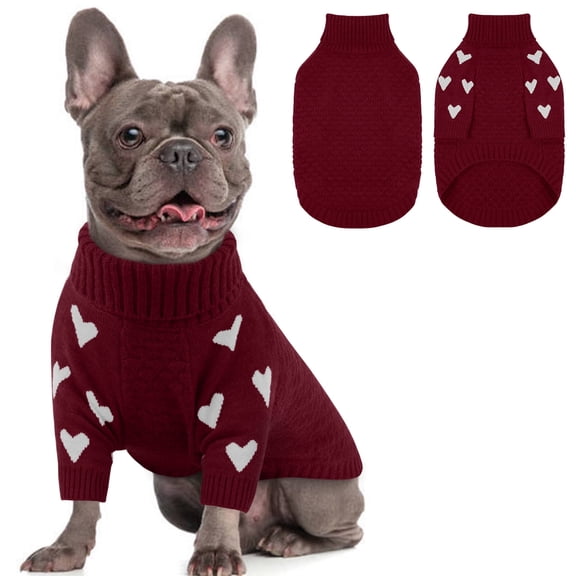 Kuoser Dog Sweater, Turtleneck Pet Sweatshirt, Thick Doggy Winter Clothes for Fall Xmas, Red, M