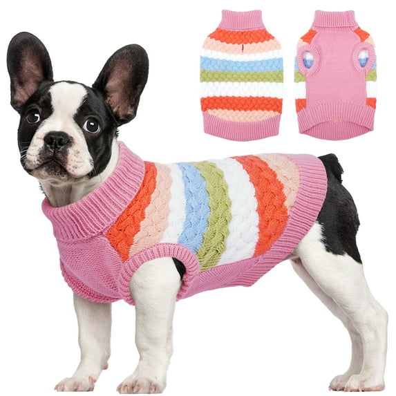 Kuoser Dog Sweater Warm Pet Knitwear Soft Winter Clothes for Dogs and Cats, Pink, M