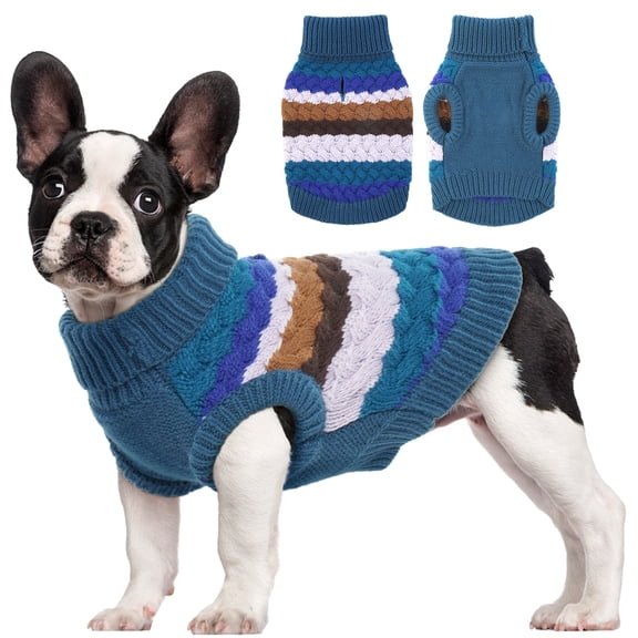 Kuoser Dog Sweater Warm Pet Knitwear Soft Winter Clothes for Dogs and Cats, Blue, L