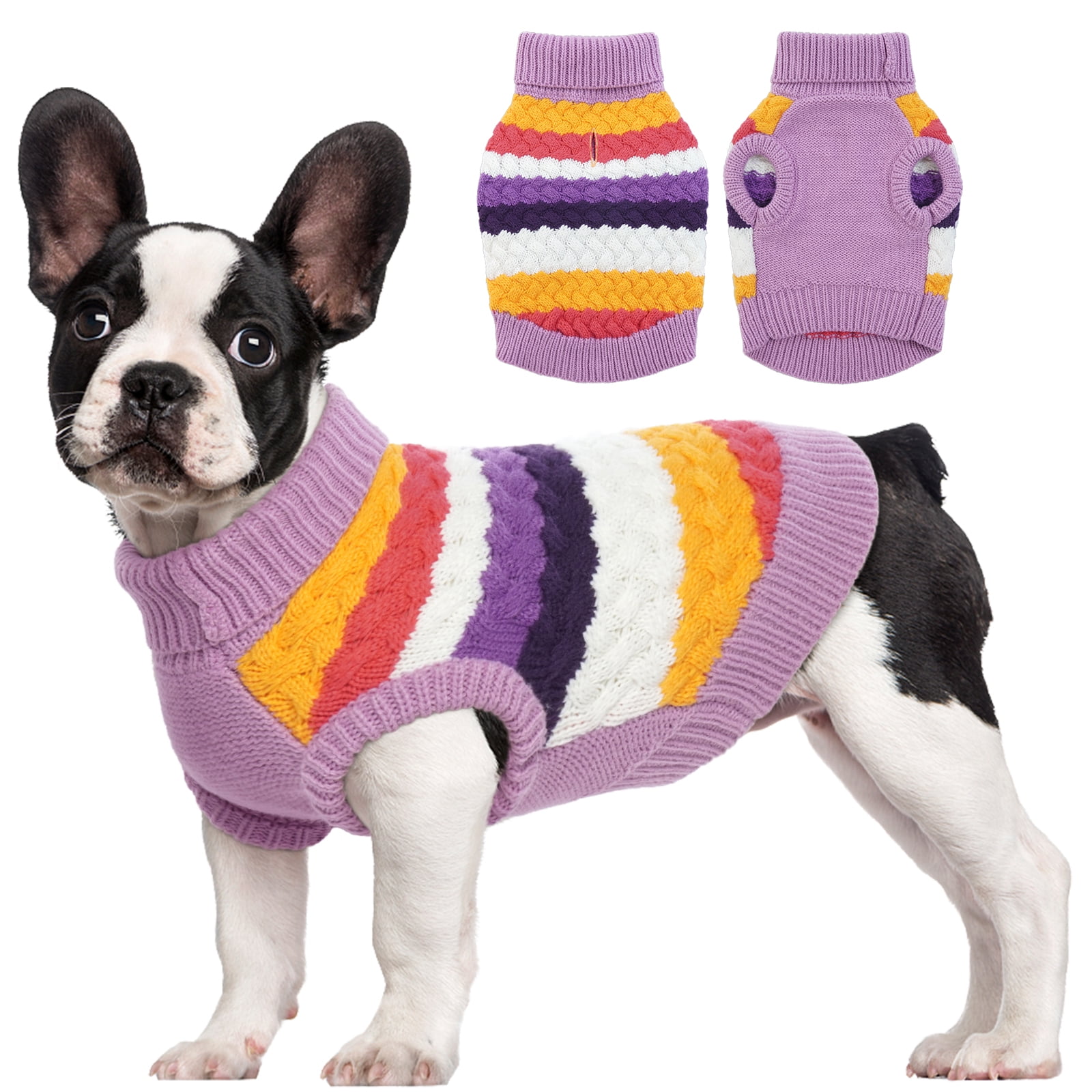 Kuoser Dog Sweater Warm Pet Knitwear Soft Winter Clothes for Dogs and Cats, Purple, M