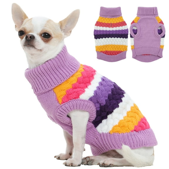 Kuoser Dog Sweater Warm Pet Knitwear Soft Winter Clothes for Dogs and Cats, Purple, S