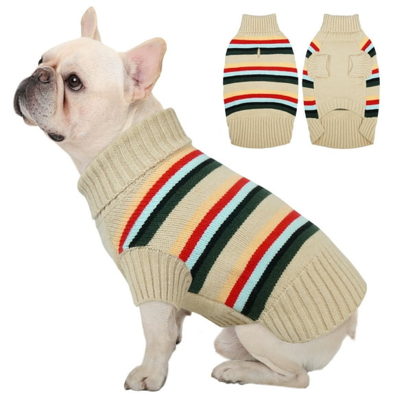 Kuoser Striped Dog Sweater Warm Pet Knitwear, Soft Winter Clothes for Dogs, Apricot, M
