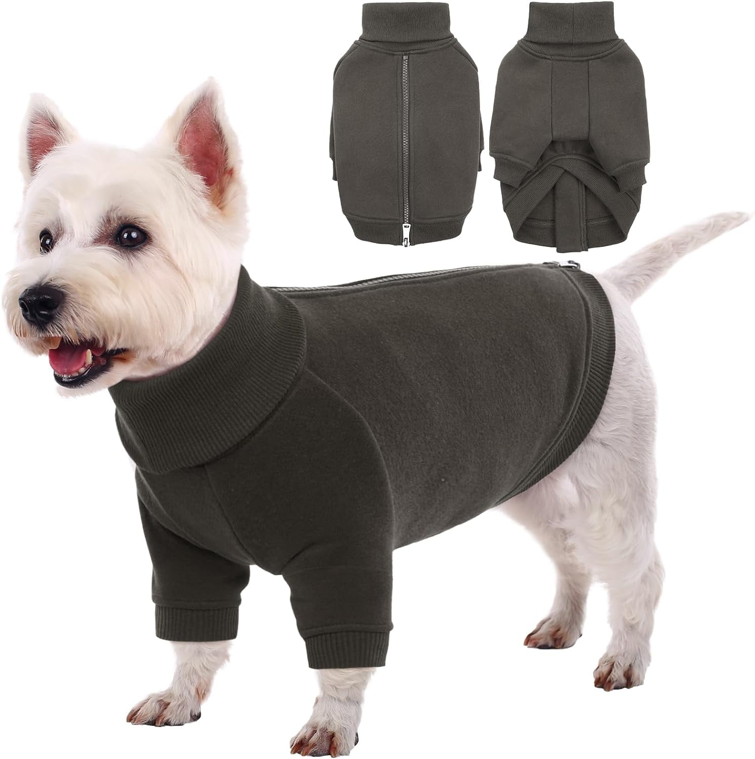 Kuoser Dog Sweatshirt with Back Zipper, Cold Weather Dog Sweater Soft ...