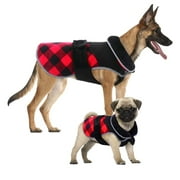 Kuoser Dog Winter Coat British Style Plaid Fleece Warm Christmas Clothes, Reflective Reversible Cold Weather Dog Jacket Windproof Cozy Dog Vest for Small Medium Large Dogs