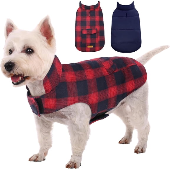 Kuoser Dog Winter Coat, Cozy Fleece Lining Dog Jacket Windproof Waterproof Pet Clothes with Pocket, Red, M