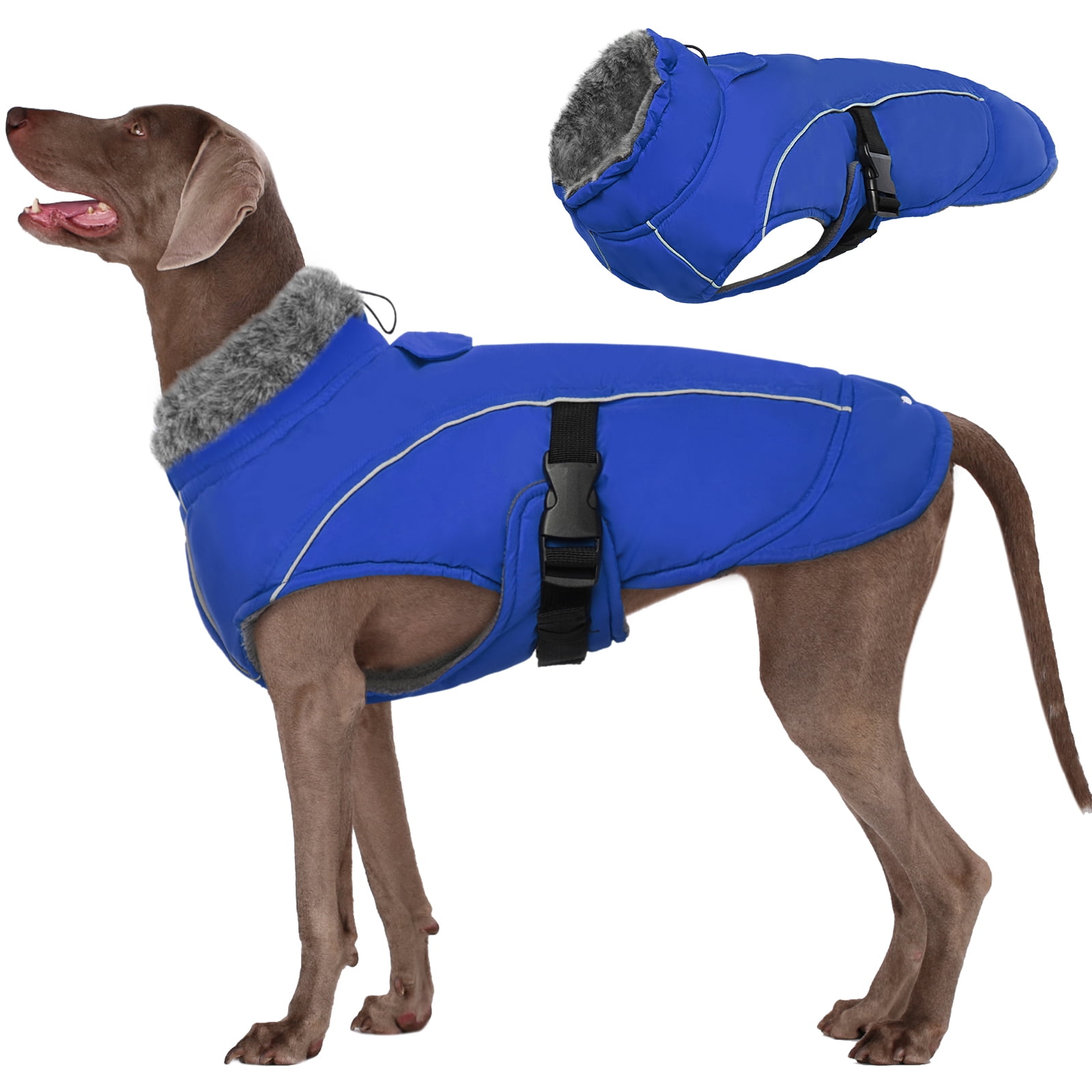 Kuoser Dog Winter Coat Thick Padded Warm Dog Jacket with Fur Collar