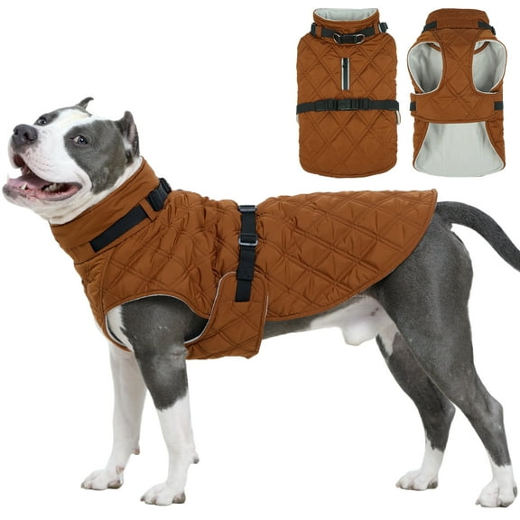 Kuoser Dog Winter Coat Warm Reflective Pet Jacket Waterproof Cold Weather Clothes for Dogs, Khaki, XL