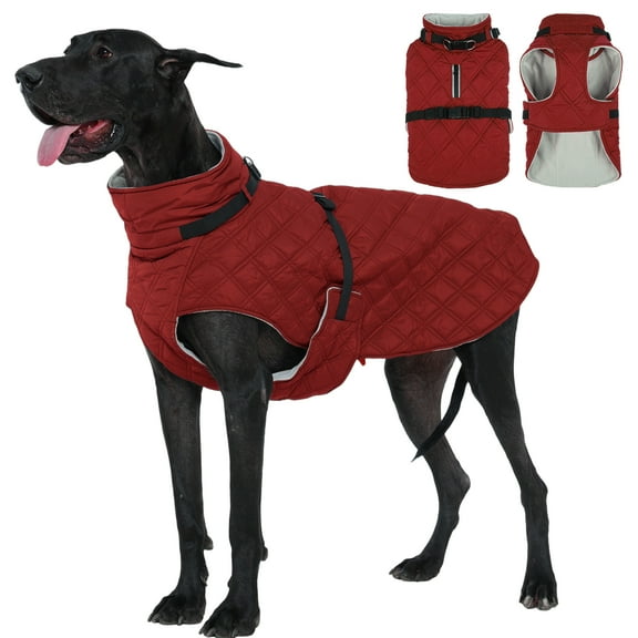 Kuoser Dog Winter Coat Warm Reflective Pet Jacket Waterproof Cold Weather Clothes for Dogs, Red, XXL
