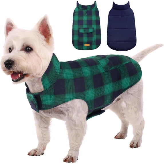 Kuoser Dog Winter Coat, Cozy Fleece Lining Dog Jacket Windproof Waterproof Pet Clothes with Pocket, Green, S