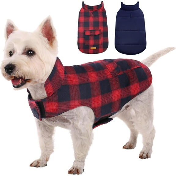 Kuoser Dog Winter Coat, Cozy Fleece Lining Dog Jacket Windproof Waterproof Pet Clothes with Pocket, Red, S