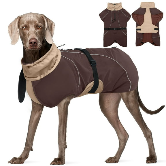 Kuoser Dog Coat Reflective Windproof Dog Outdoor Jacket for Cold Weather, Khaki, XXXL