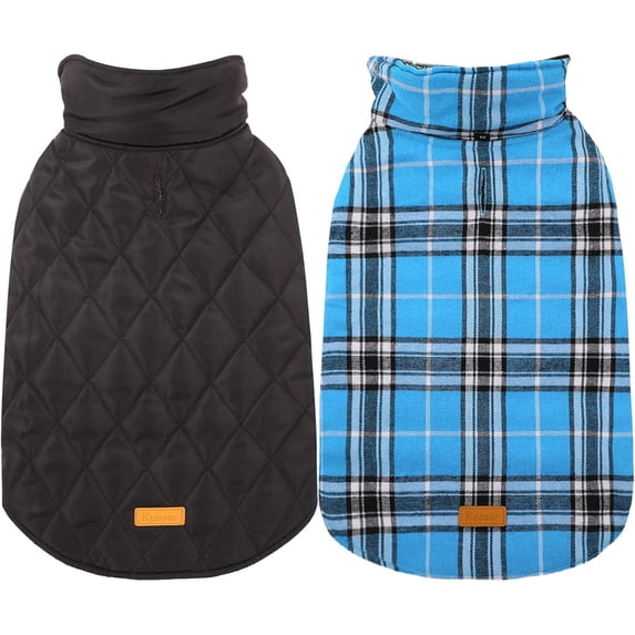 Kuoser Reversible Dog Coat Adjustable British Style Plaid Pet Jacket, Waterproof and Windproof, Blue, M