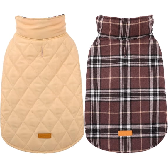 Kuoser Reversible Dog Coat Adjustable British Style Plaid Pet Jacket, Waterproof and Windproof, Brown, XXXL