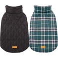 thumbnail image 1 of Kuoser Reversible Dog Coat Adjustable British Style Plaid Pet Jacket, Waterproof and Windproof, Green, XS, 1 of 9