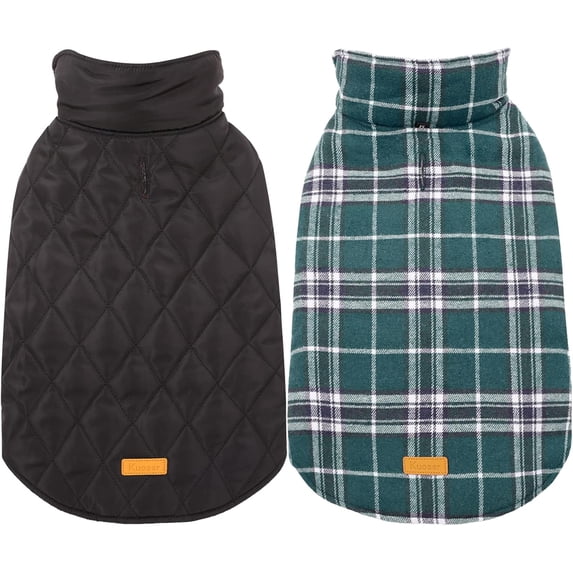 Kuoser Reversible Dog Coat Adjustable British Style Plaid Pet Jacket, Waterproof and Windproof, Green, XS