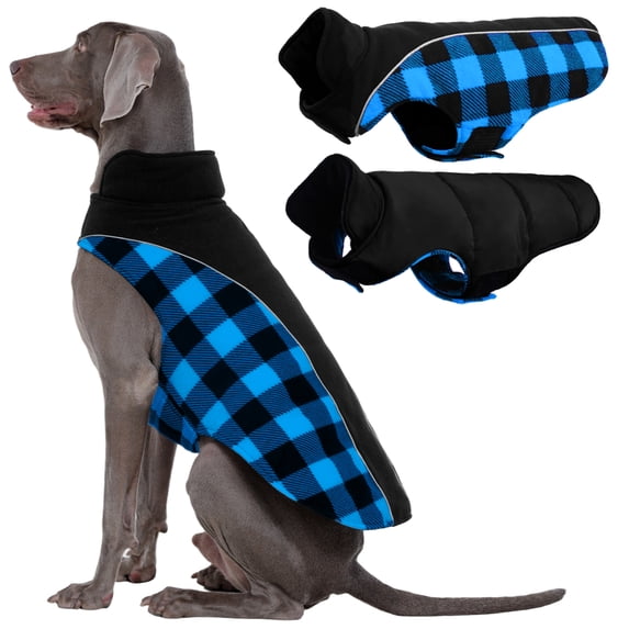 Kuoser Reversible Waterproof Dog Coat Warm Pet Jacket with Reflective Strip - Blue, 3XL