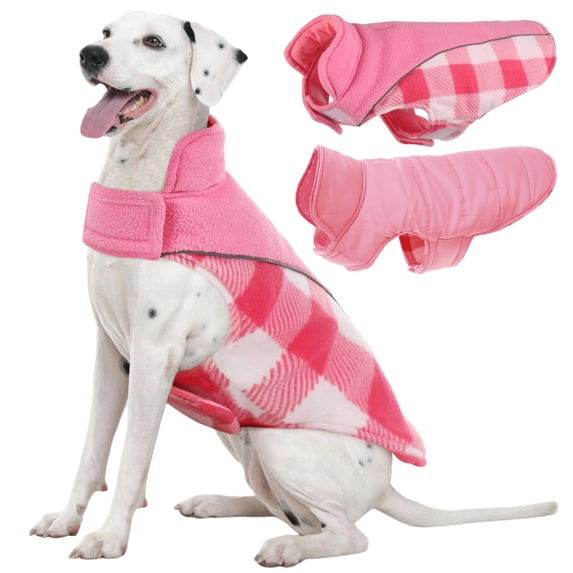 Kuoser Reversible Waterproof Dog Coat Warm Pet Jacket with Reflective Strip - Pink, 2XL