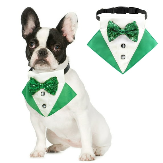 Kuoser St.Patrick's Day Dog Tuxedo Puppy Costume Adjustable Dog Bandana, White, S