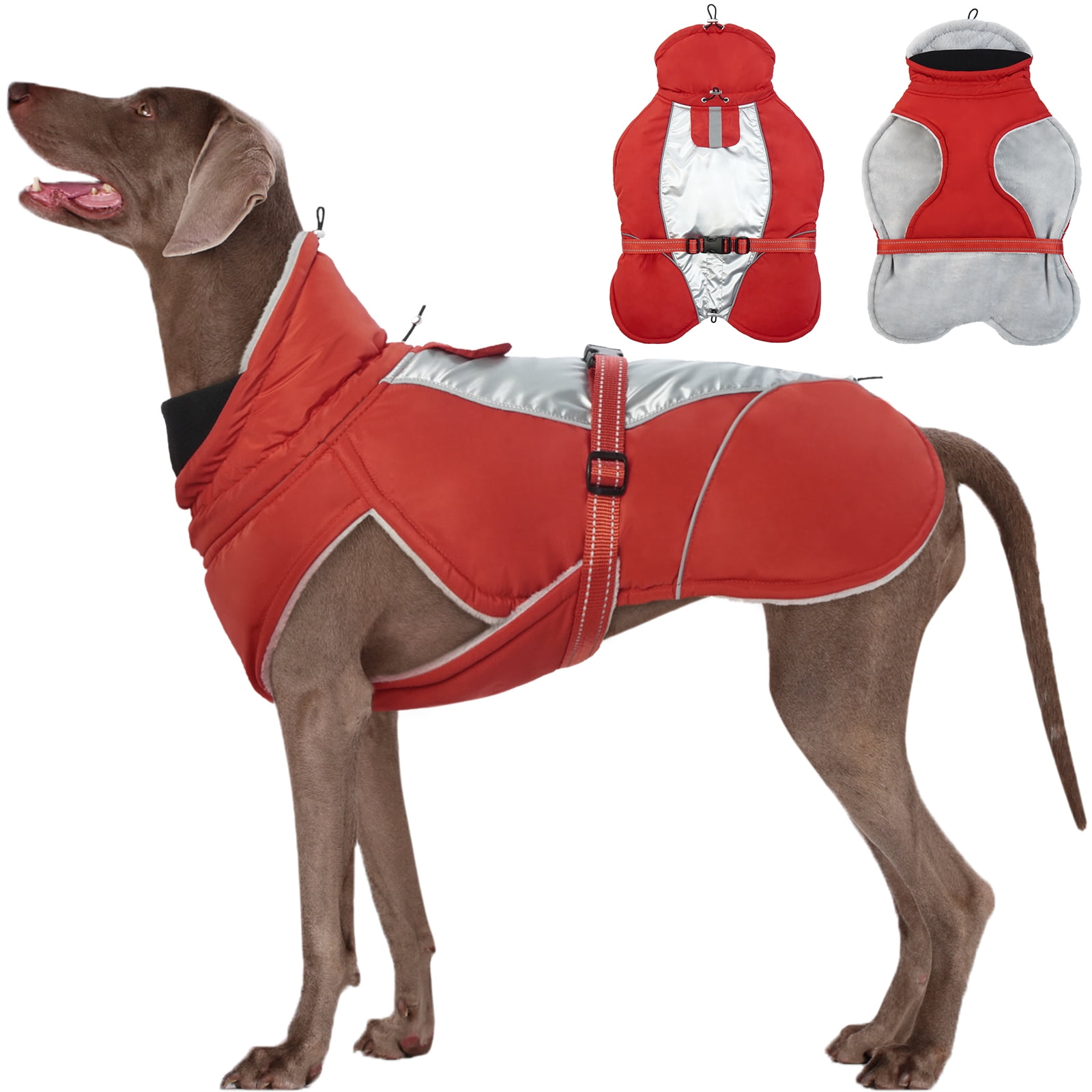 Kuoser Warm Dog Coat Reflective Dog Winter Jacket with High Collar, Red ...