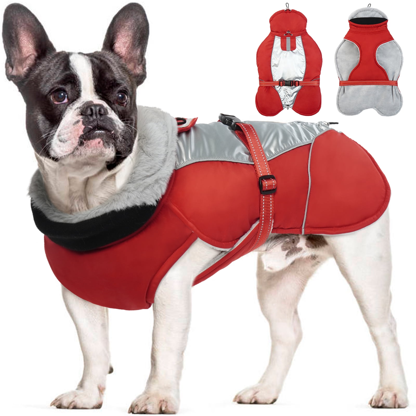 Kuoser Warm Dog Coat Reflective Dog Winter Jacket with High Collar, Red
