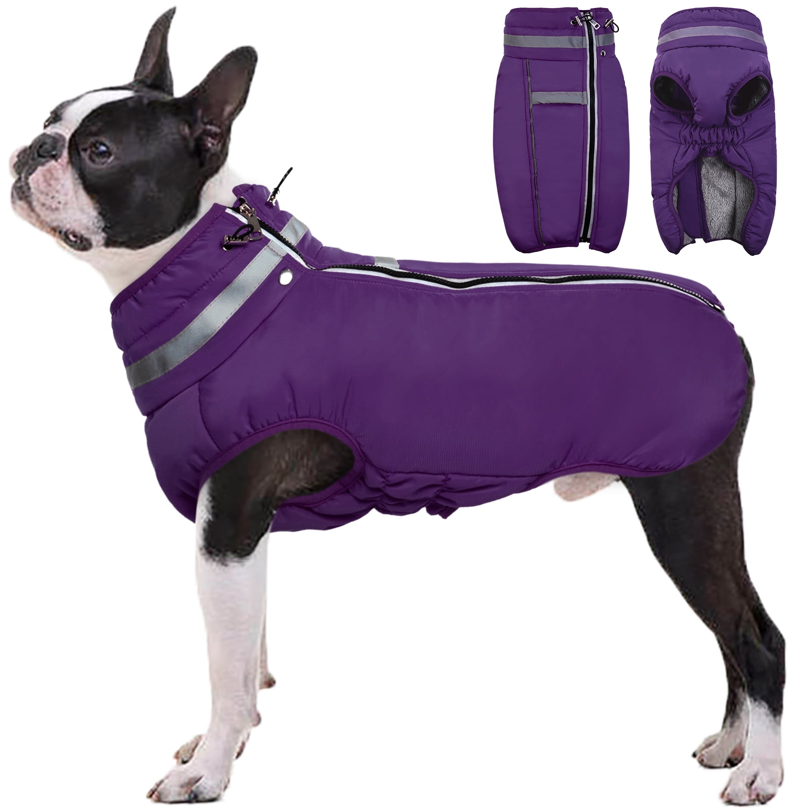 Kuoser Warm Dog Coat Reflective Zipper Dog Jacket Cold Weather Coat for Dogs, Purple, L