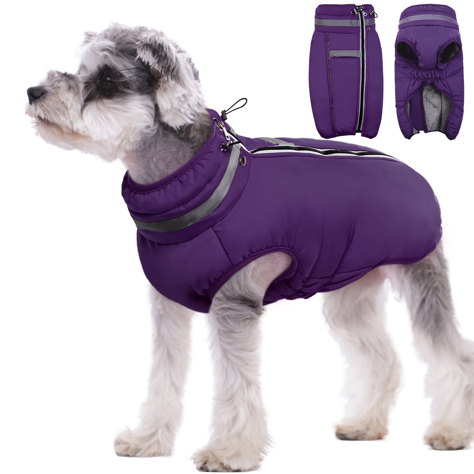 Kuoser Warm Dog Coat Reflective Zipper Dog Jacket Cold Weather Coat for Dogs, Purple, S