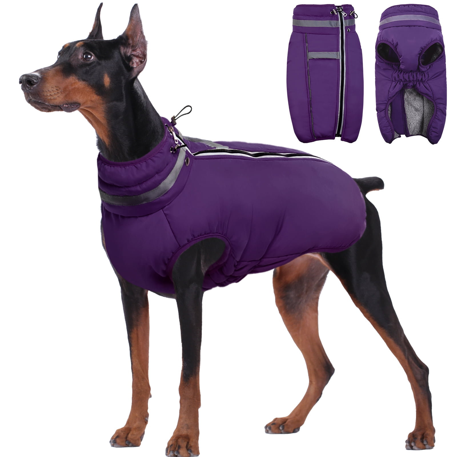 Kuoser Warm Dog Coat Reflective Zipper Dog Jacket Cold Weather Coat for Dogs, Purple, XL